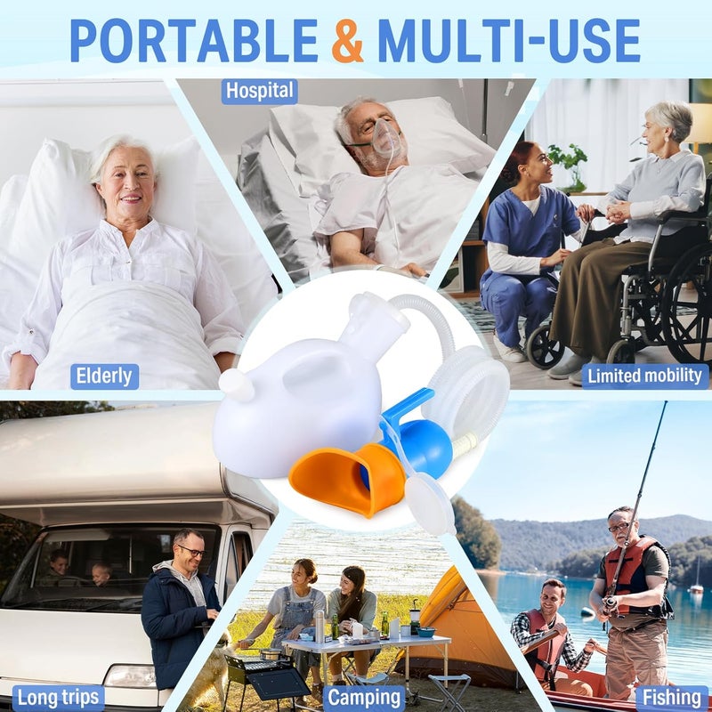 ONEDONE Urinals for Men Women - Portable Urine Bottle Spill Proof Female Urinals Pee Bottle w/Separate Urine Outlet Soft Funnel 68 OZ Urinal for Women Hospital Home Camping Leakproof 47" Long Tube White - Image 5